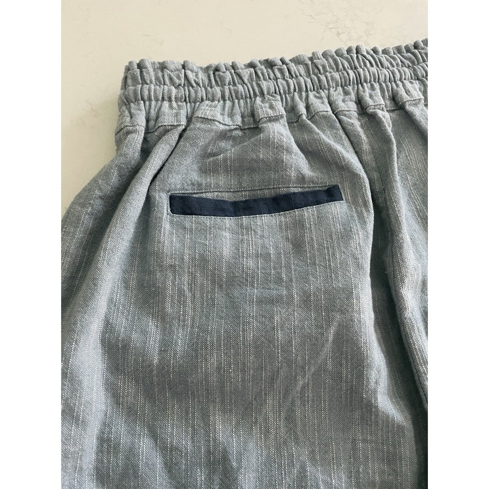 Womens Blue Striped Cropped Pants Elastic Waist Drawstring Tassel Frayed Hem - Picture 7 of 10
